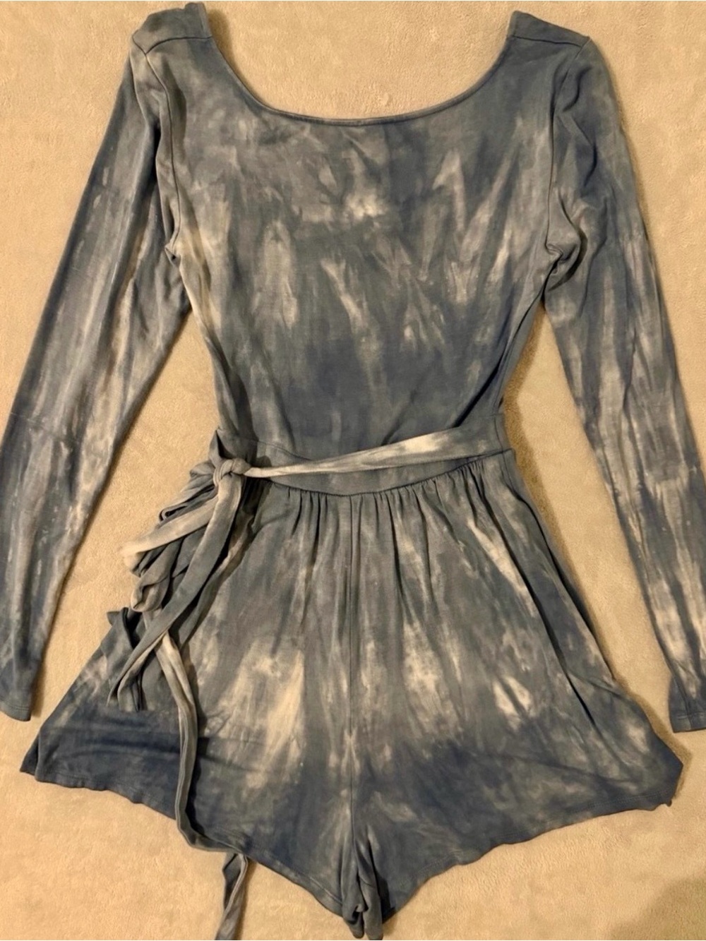 American Eagle Outfitters Dusty Blue Tie-Dye Romper